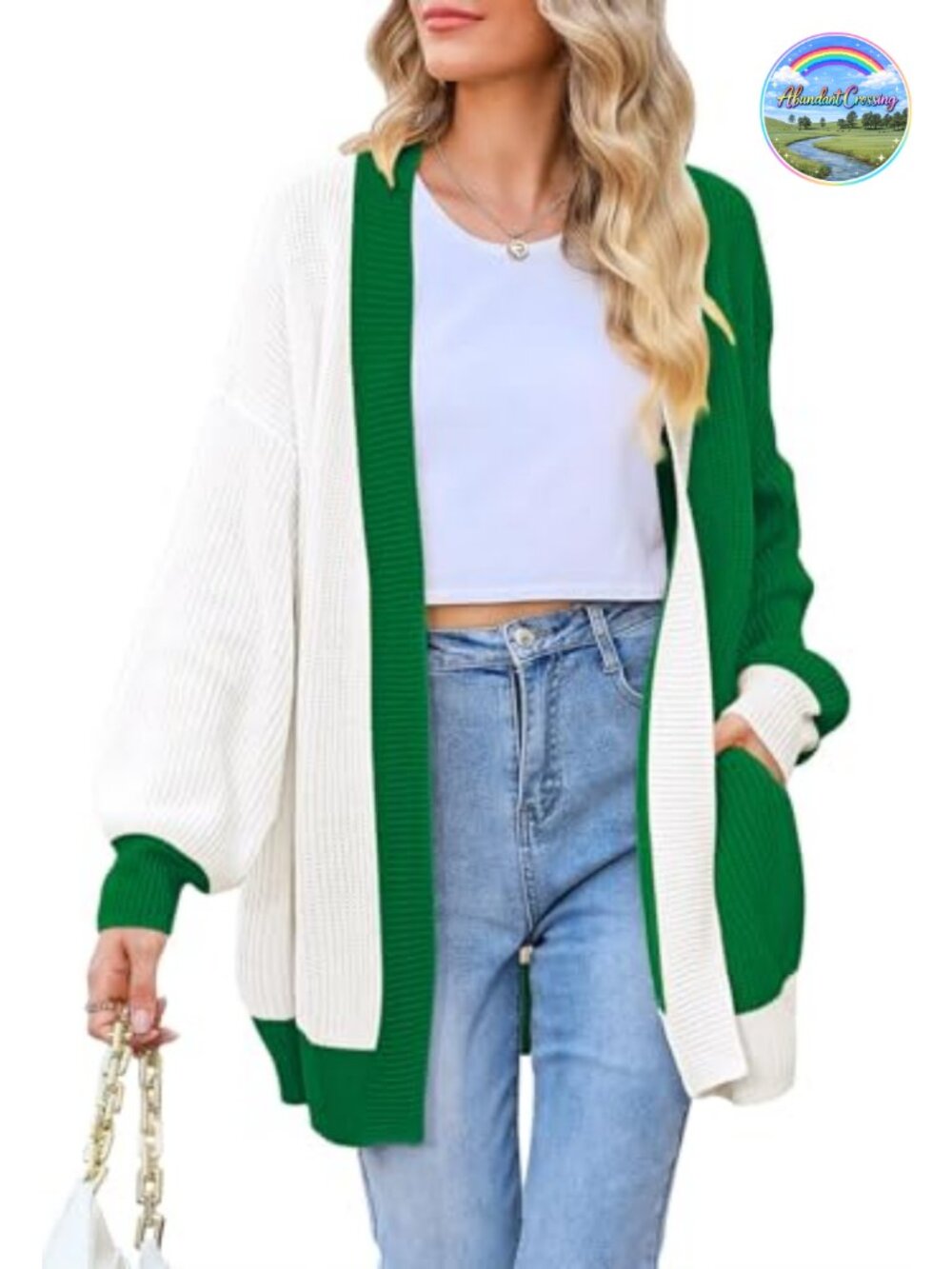 Oversized Ribbed Knit Open Front Cardigan with Pockets Batwing Sleeve